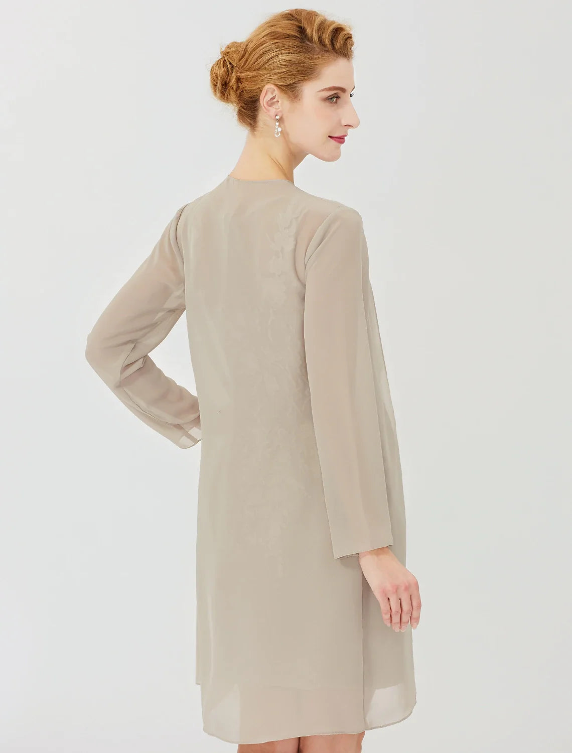 Sheath Illusion Chiffon Long Sleeve Applique Knee-Length Formal Dress - Chloe Dress