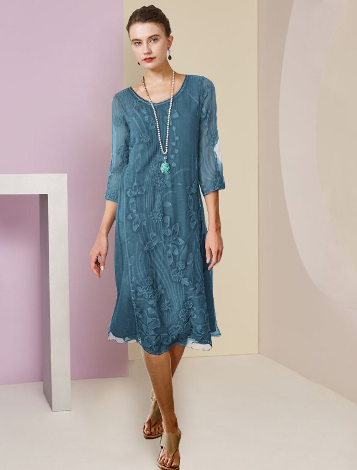 Sheath Chiffon Applique Knee-Length Wedding Dress - Chloe Dress