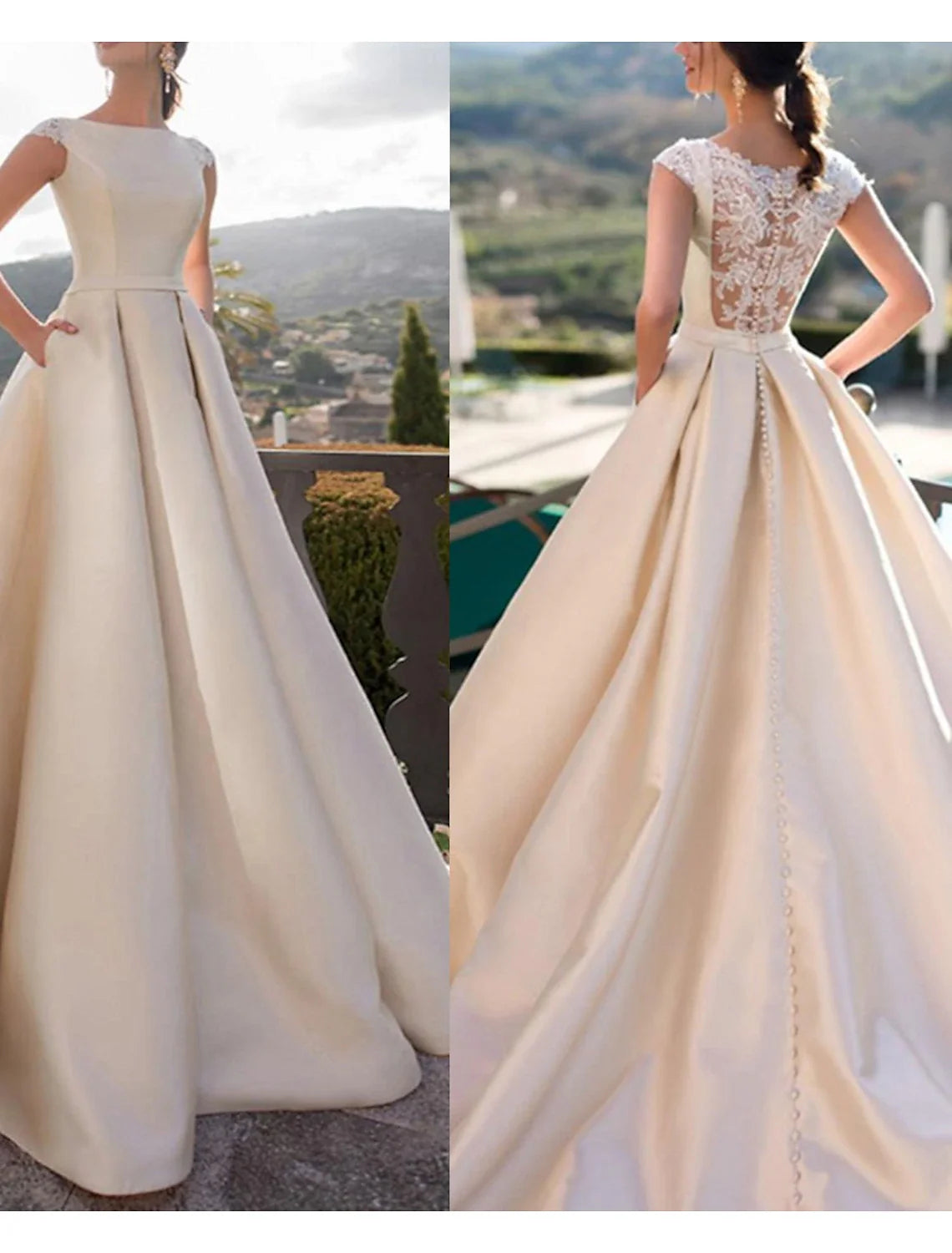 A-Line Satin Sleeveless Train Wedding Gown - Chloe Dress