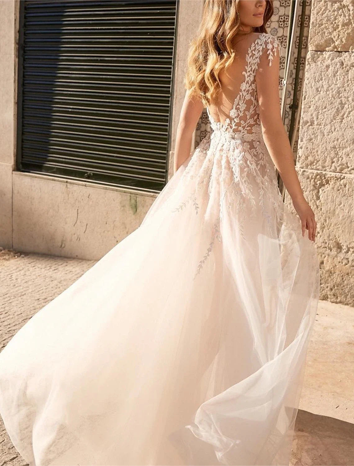 A-Line Organza Sleeveless Floor-Length Wedding Gown - Chloe Dress