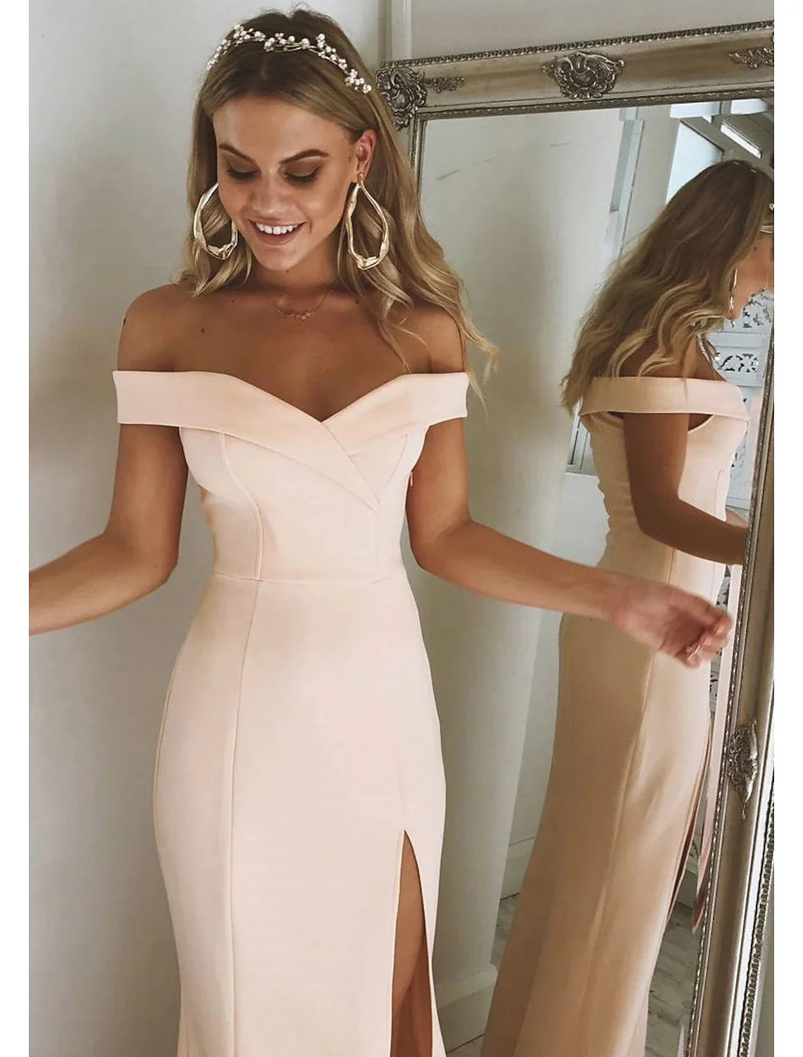 Mermaid Off-Shoulder Sleeveless High Slit Floor-Length Prom Dress - Chloe Dress