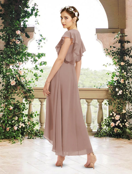 A-Line V-Neck Chiffon Short Sleeve Ruffled Mini Wedding Dress - Chloe Dress