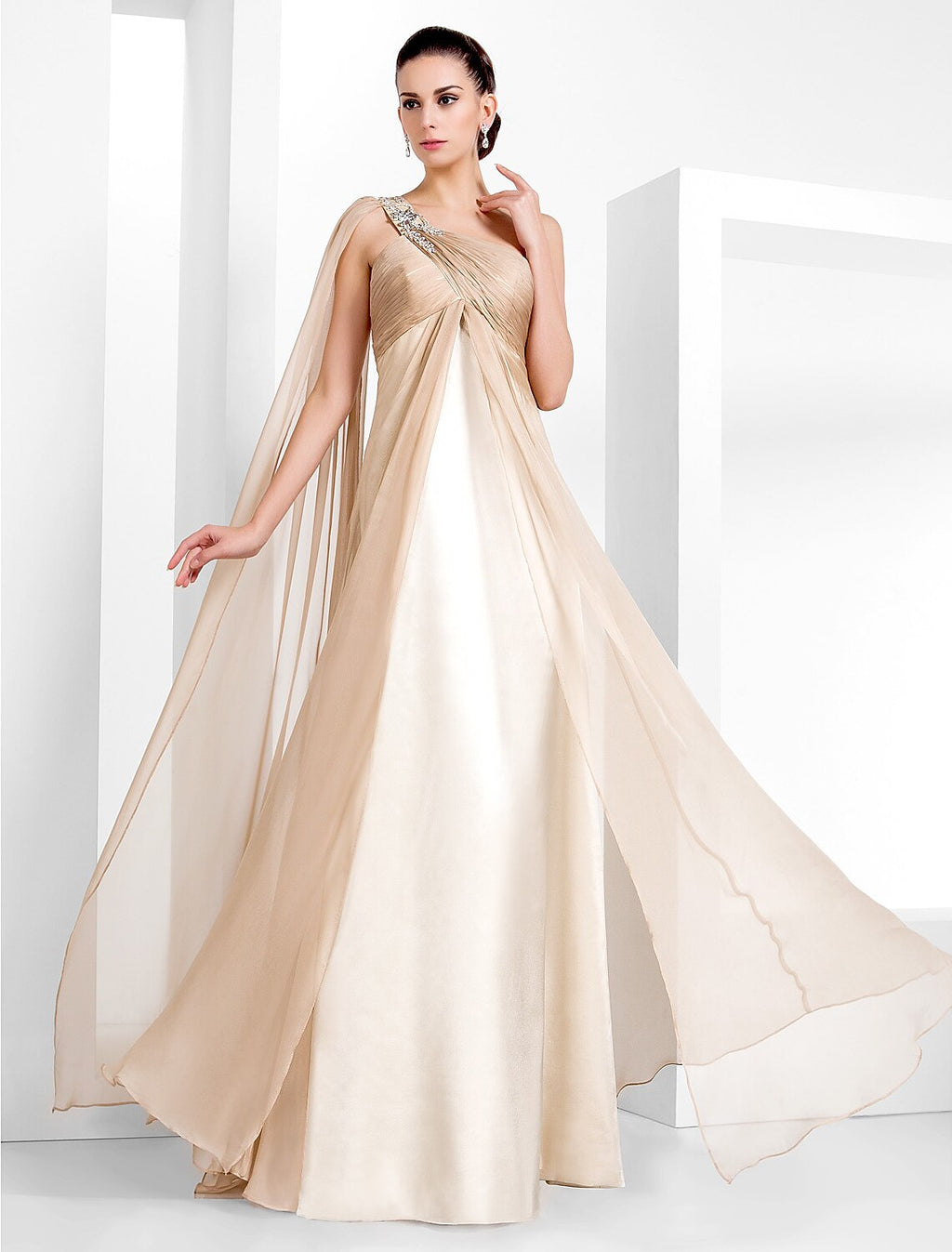 Black Sheath One-Shoulder Chiffon Sleeveless Floor-Length Evening Dress - Chloe Dress