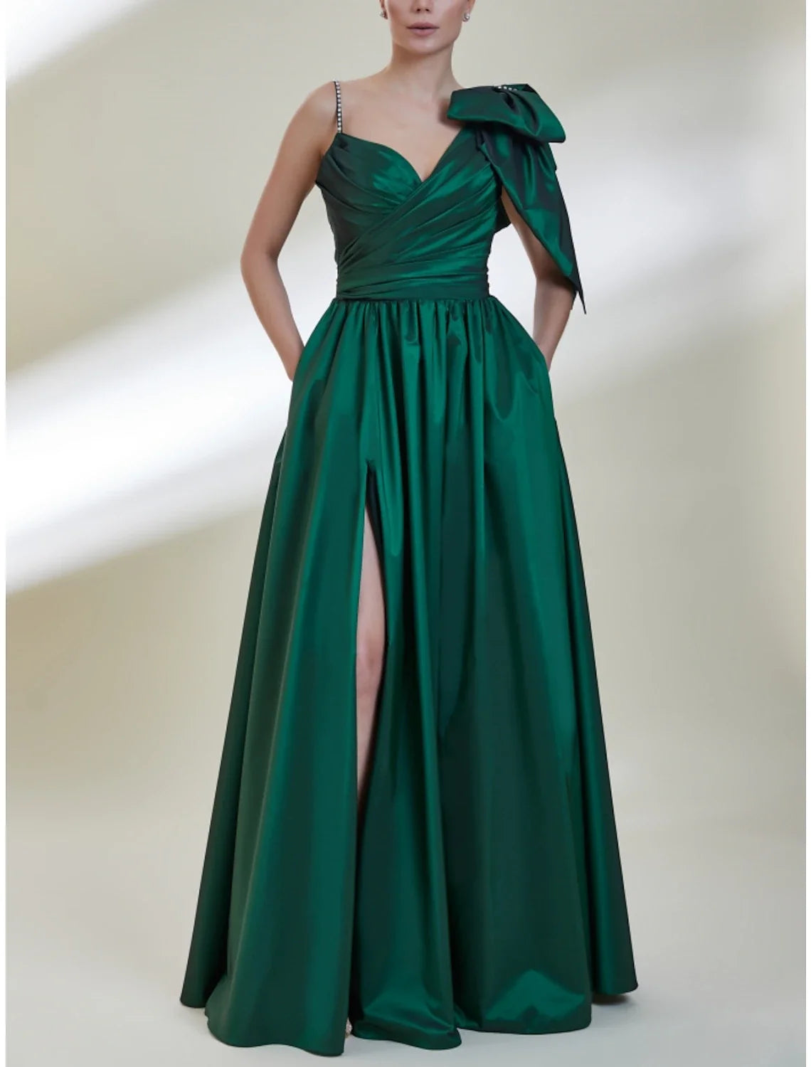 A-Line Spaghetti Strap Satin Sleeveless High Slit Floor-Length Prom Dress - Chloe Dress