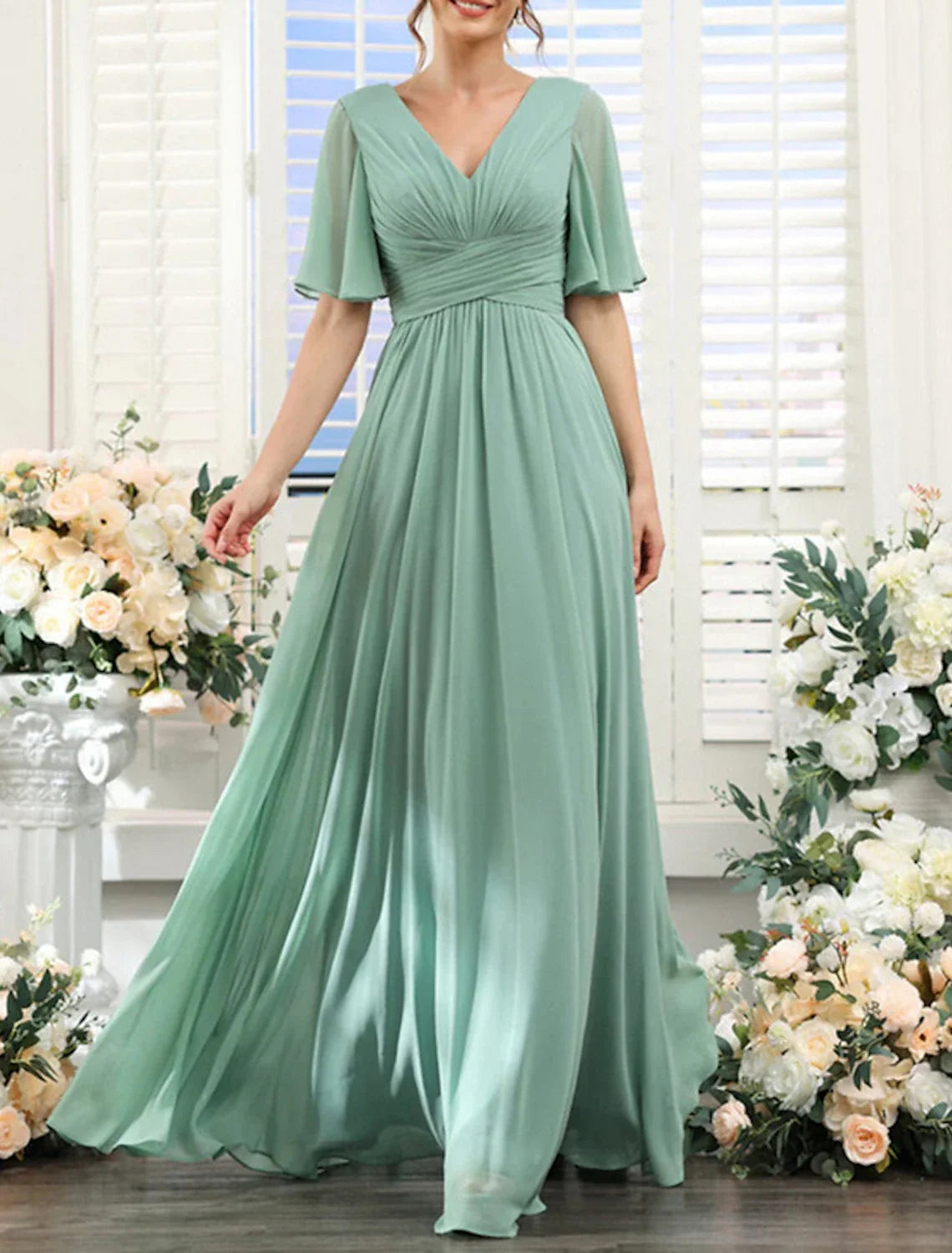Black A-Line V-Neck Chiffon Pleated Floor-Length Prom Dress - Chloe Dress