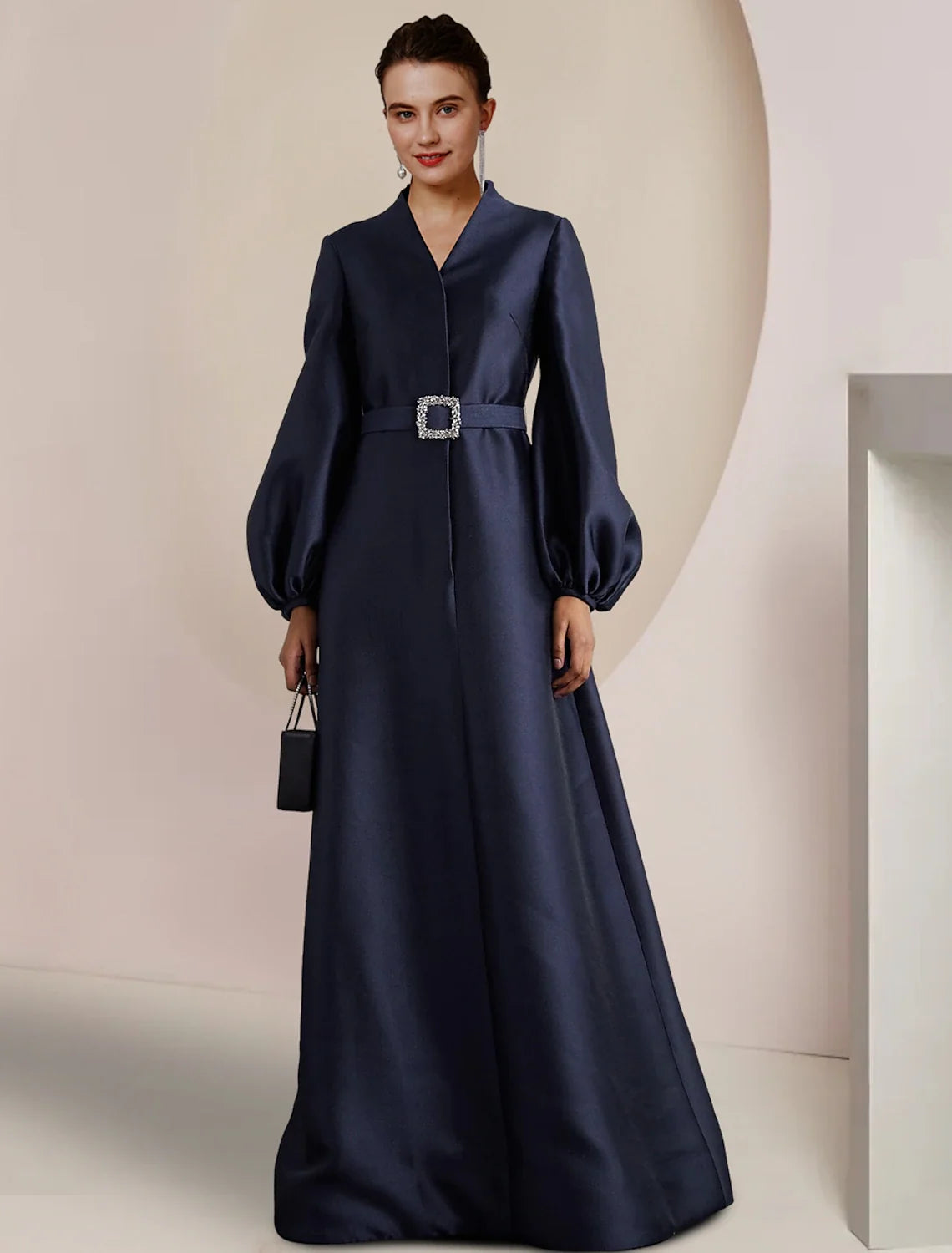 A-Line V-Neck Satin Long Sleeve Floor-Length Wedding Dress - Chloe Dress