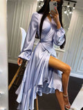 A-Line V-Neck Satin Long Sleeve Ruffled Wedding Dress - Chloe Dress