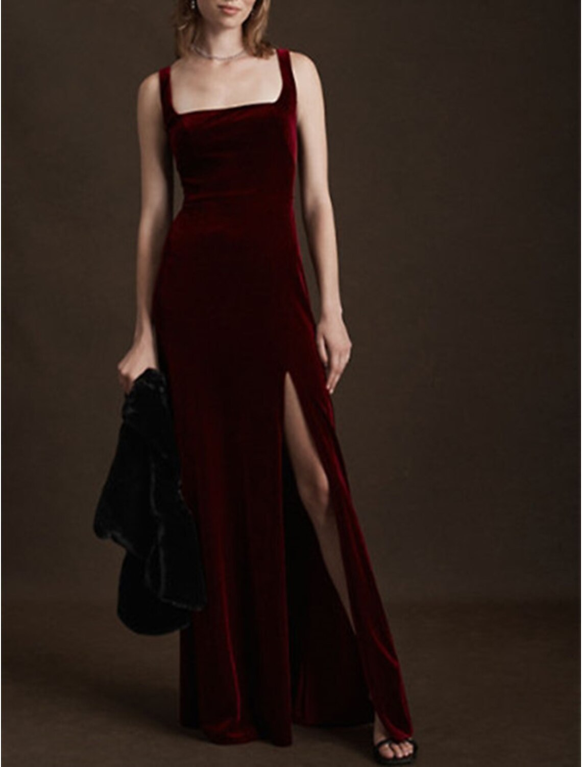 Mermaid Spaghetti Strap Velvet Sleeveless High Slit Floor-Length Evening Gown - Chloe Dress