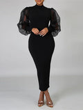 Sheath High Neck Chiffon Long Sleeve Tea-Length Wedding Dress - Chloe Dress