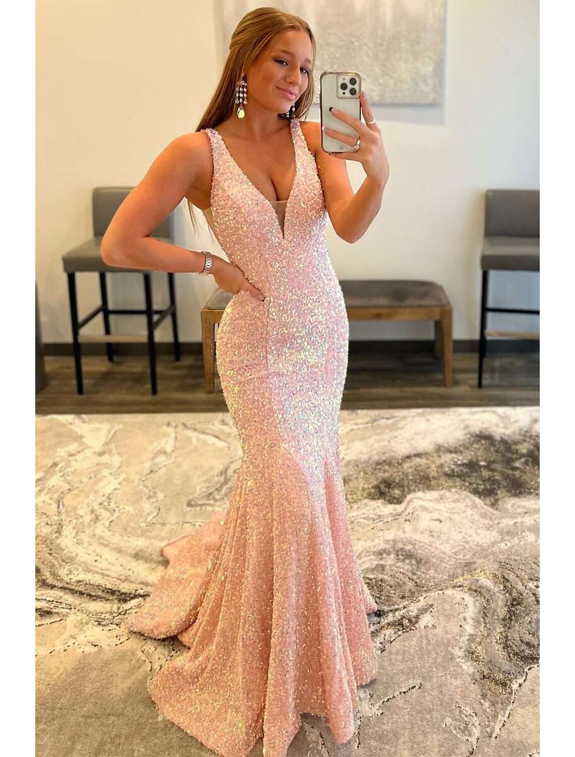 Mermaid V-Neck Sequin Sleeveless Backless Train Prom Dress - Chloe Dress