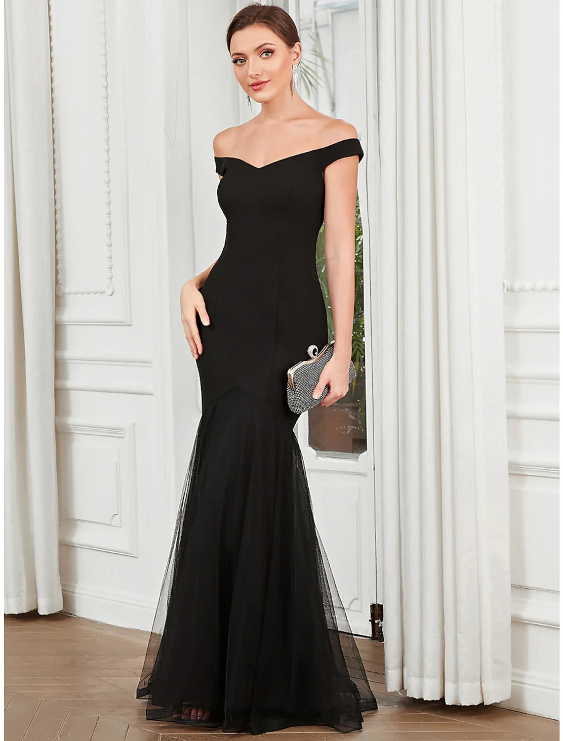 Mermaid Off-Shoulder Polyester Sleeveless Pleated Floor-Length Evening Gown - Chloe Dress