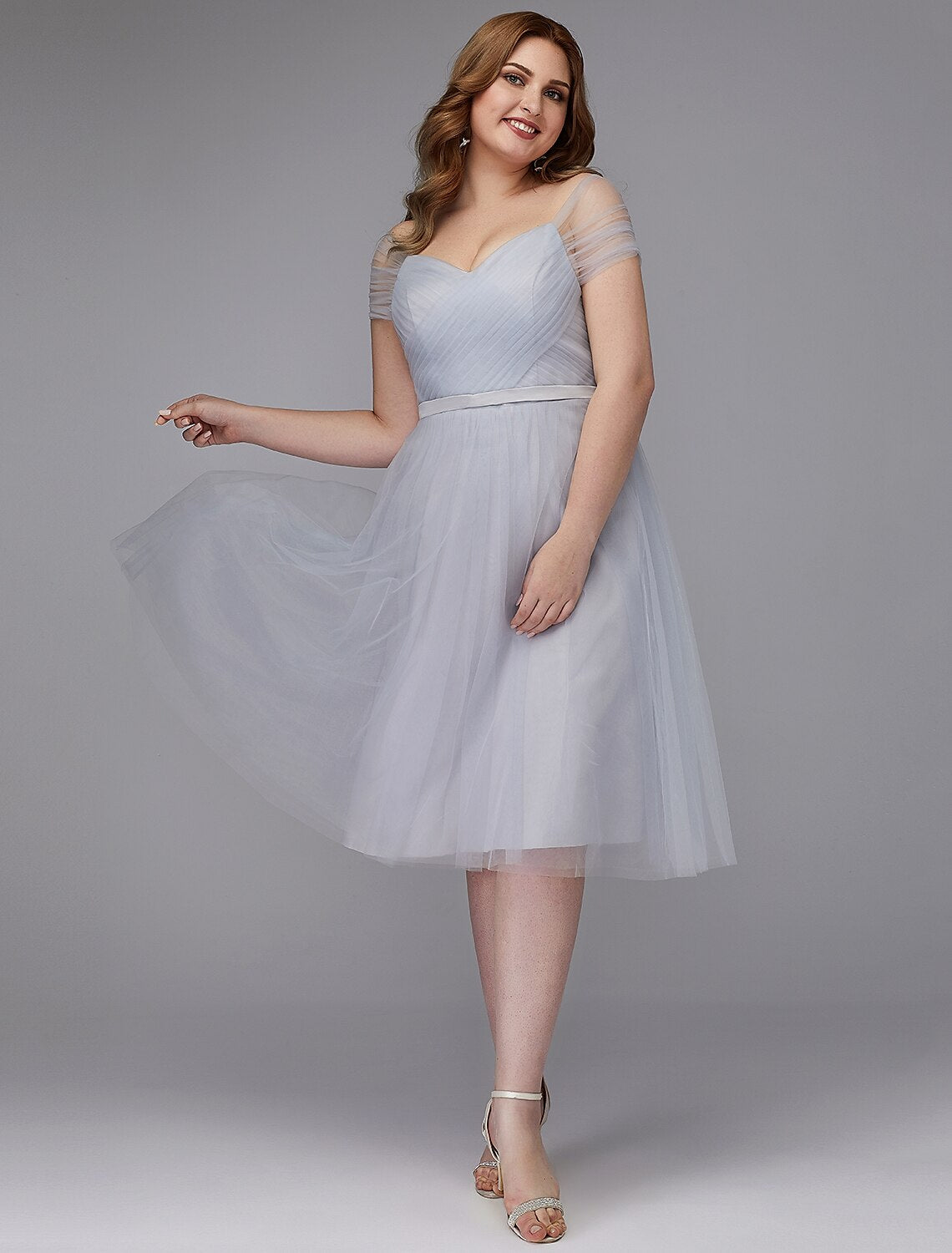 A-Line Off-Shoulder Tulle Short Sleeve Mini Wedding Dress - Chloe Dress