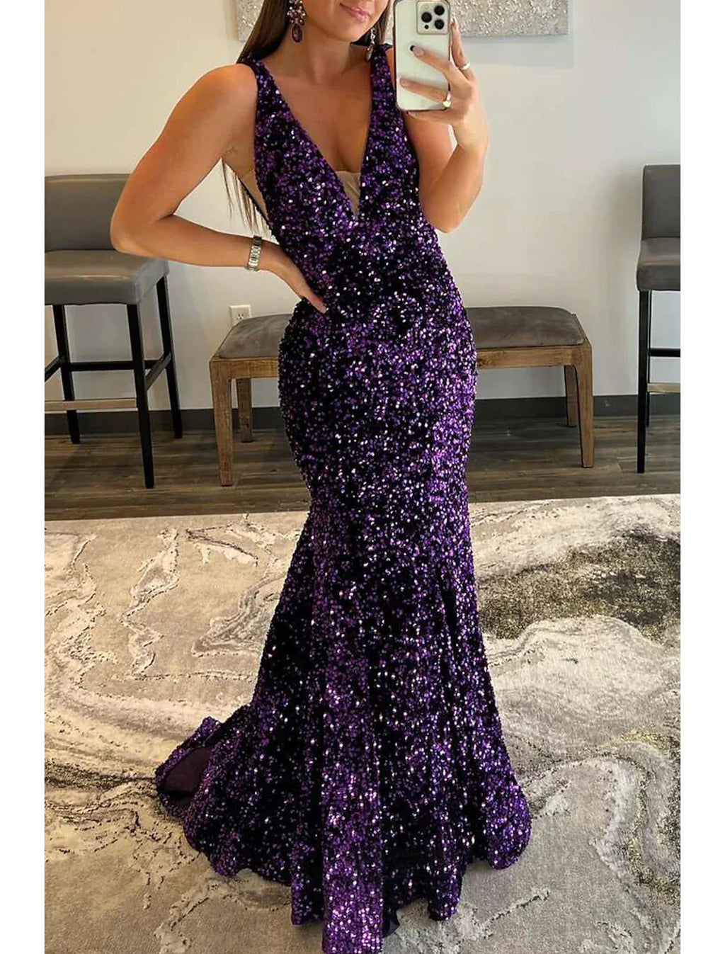Mermaid V-Neck Sequin Sleeveless Backless Train Prom Dress - Chloe Dress
