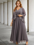 A-Line V-Neck Chiffon Sleeveless Applique Tea-Length Wedding Dress - Chloe Dress