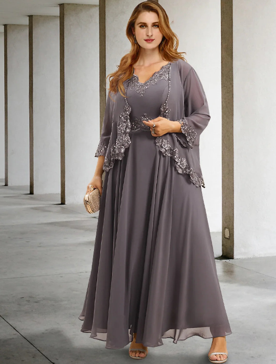 A-Line V-Neck Chiffon Sleeveless Applique Tea-Length Wedding Dress - Chloe Dress