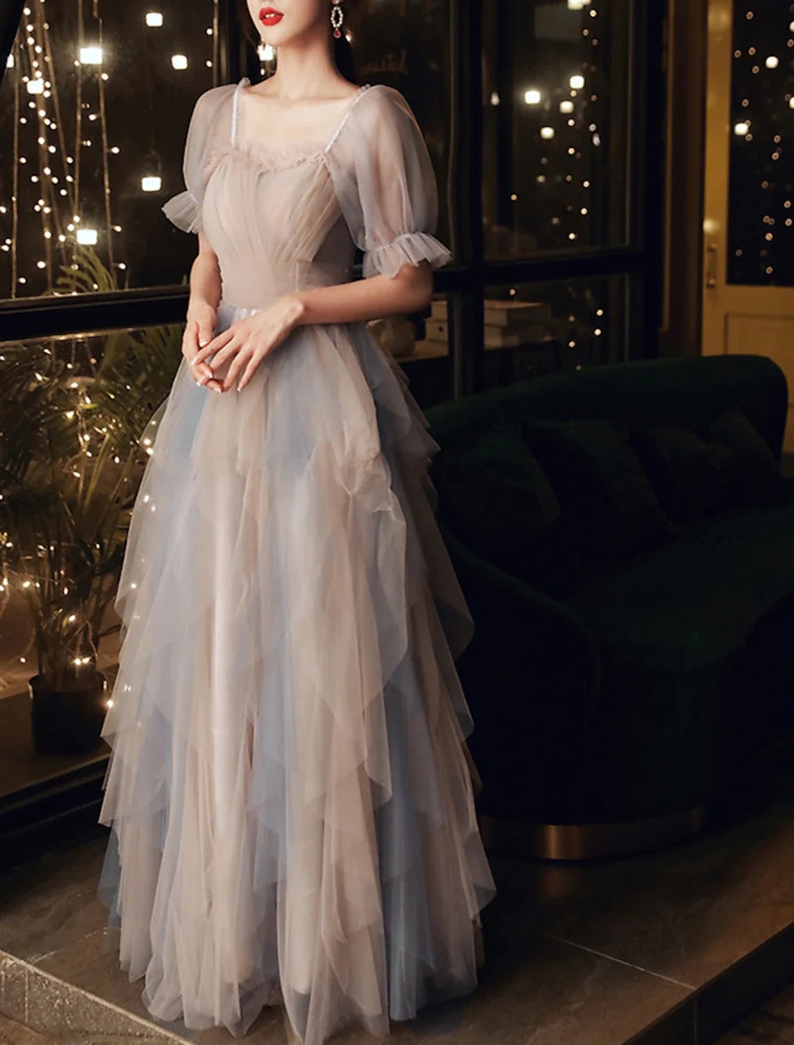 A-Line Tulle Ruffled Floor-Length Prom Dress - Chloe Dress