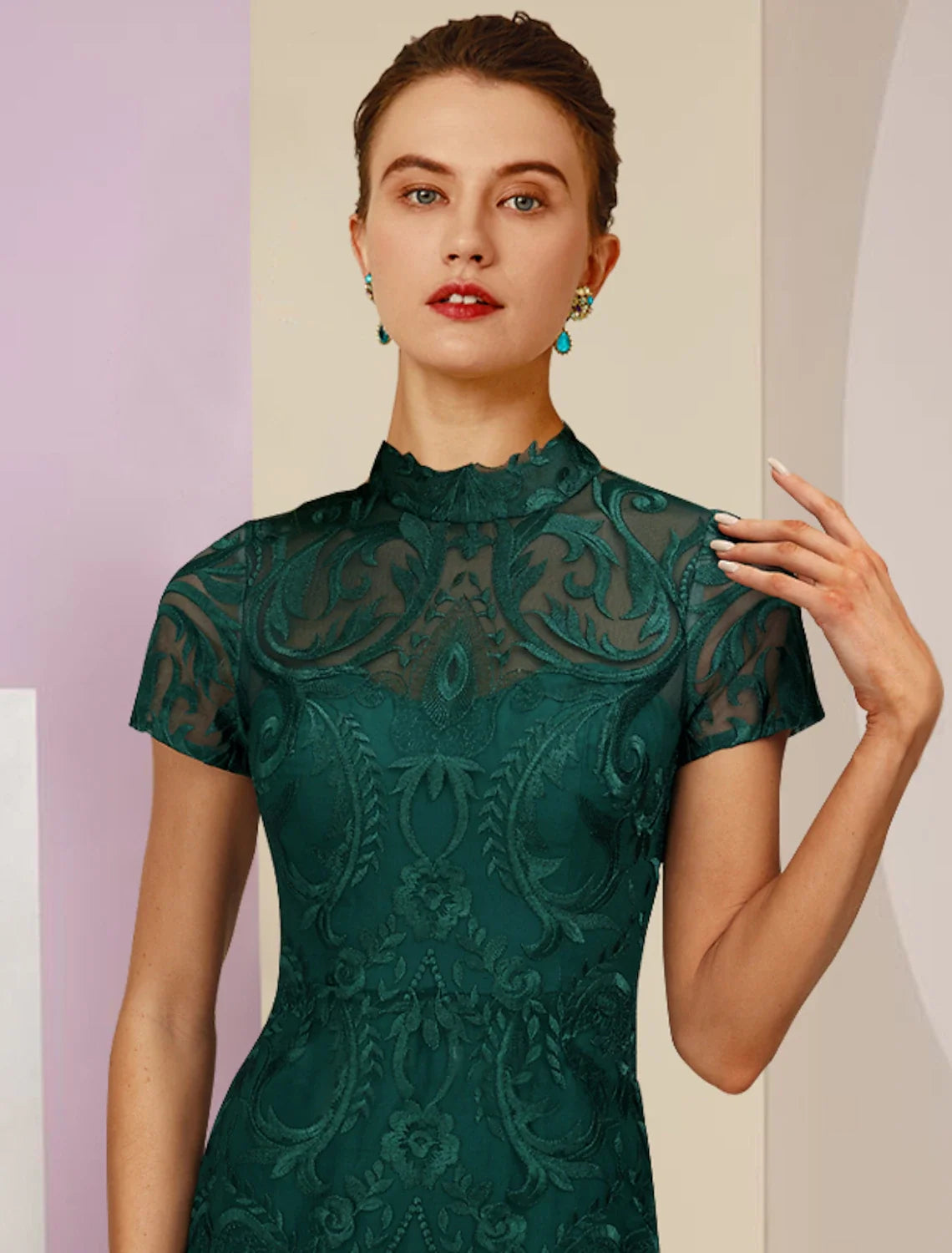 Sheath High Neck Lace Short Sleeve Applique Mini Wedding Dress - Chloe Dress