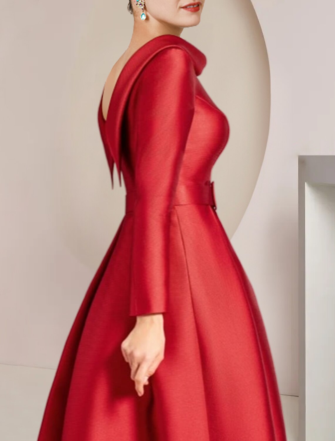 A-Line High Neck Satin Long Sleeve Asymmetric Knee-Length Wedding Dress - Chloe Dress
