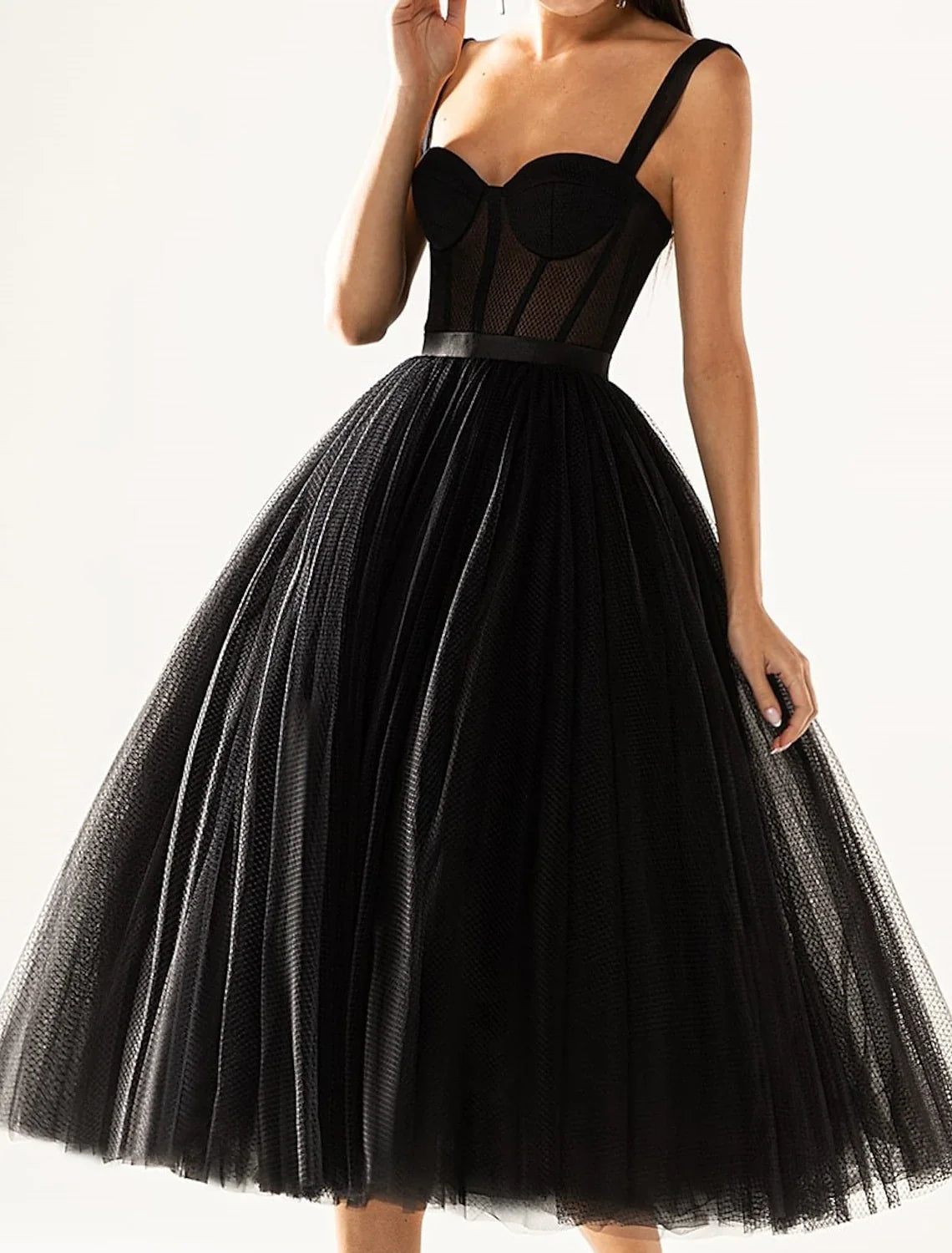 A-Line Strapless Tulle Sleeveless Pleated Knee-Length Cocktail Dress - Chloe Dress