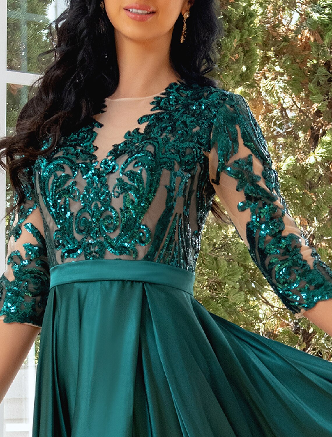 A-Line Illusion Satin High Slit Floor-Length Evening Gown - Chloe Dress