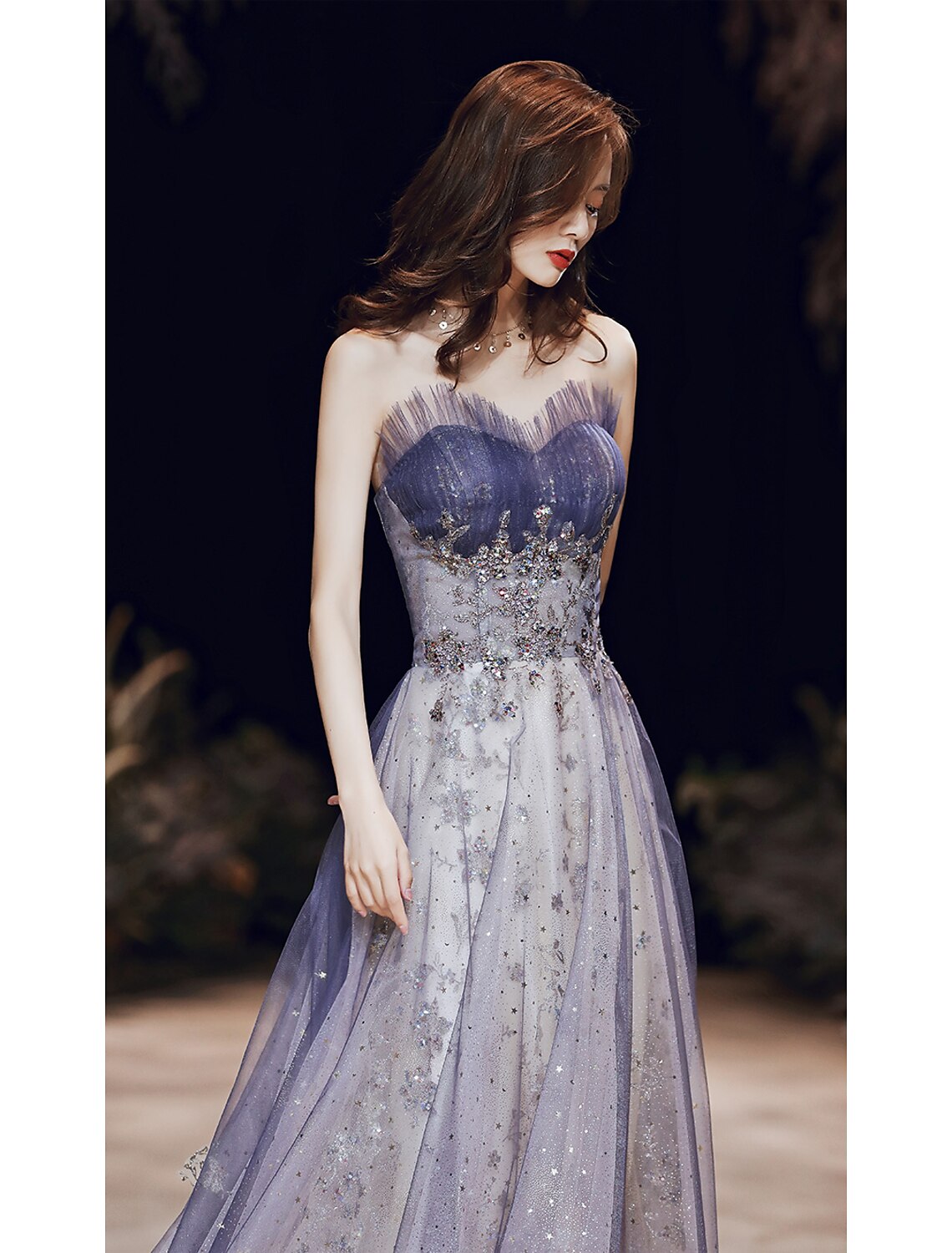 A-Line Strapless Satin Sleeveless Floor-Length Evening Dress - Chloe Dress