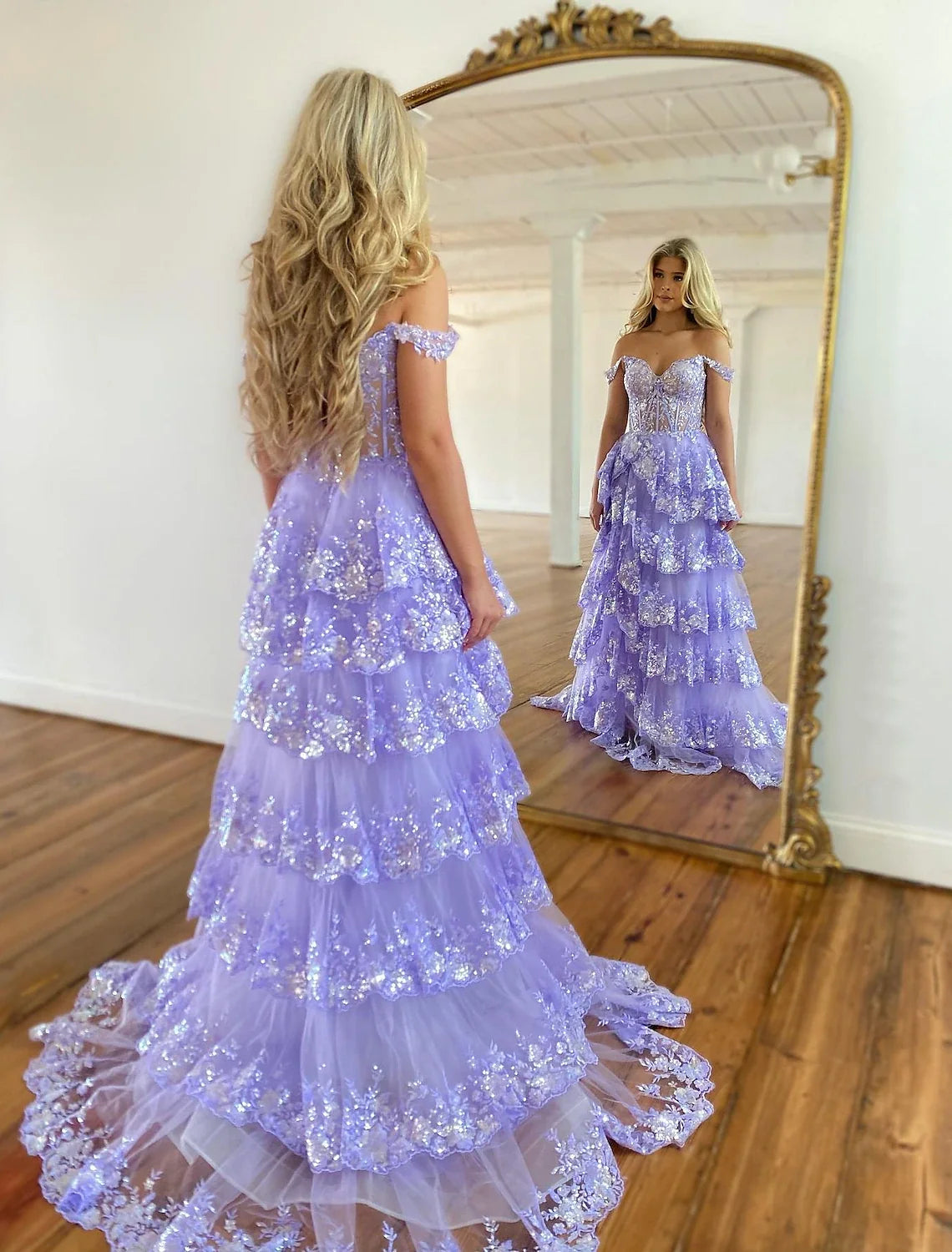 Mermaid Off-Shoulder Tulle Sleeveless Lace-Up Back High Slit Evening Dress - Chloe Dress