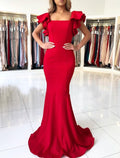 Mermaid Square Neck Sleeveless Backless Ruffled Evening Gown - Chloe Dress