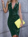 Sheath V-Neck Sequin Sleeveless Knee-Length Wedding Dress - Chloe Dress
