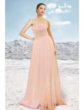 A-Line Strapless Tulle Sleeveless Pleated Evening Gown - Chloe Dress