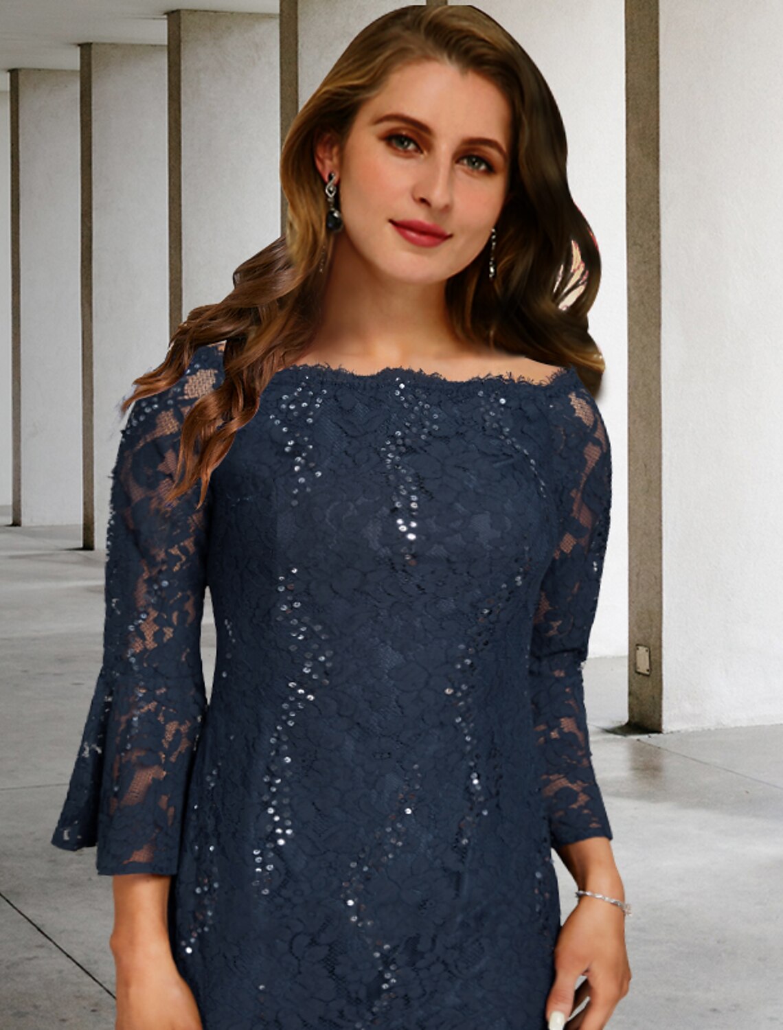 A-Line Lace Three-Quarter Sleeve Applique Tea-Length Formal Dress - Chloe Dress