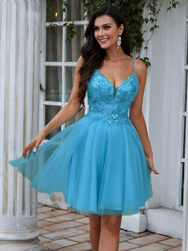 A-Line V-Neck Sleeveless Applique Mini Dress - Chloe Dress