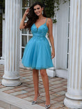 A-Line V-Neck Sleeveless Applique Mini Dress - Chloe Dress