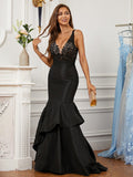 Mermaid V-Neck Satin Sleeveless Train Dress - Chloe Dress
