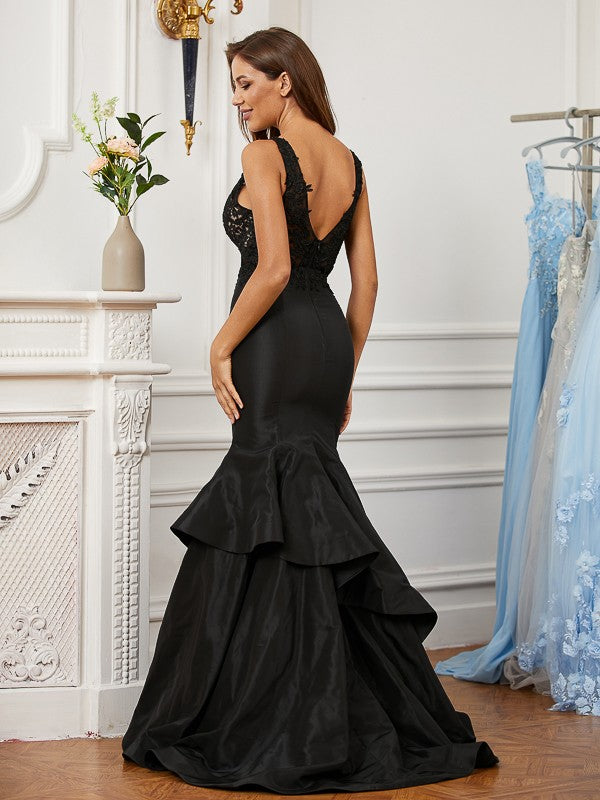 Mermaid V-Neck Satin Sleeveless Train Dress - Chloe Dress