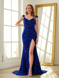 Sheath V-Neck Sequin Sleeveless Train Dress - Chloe Dress