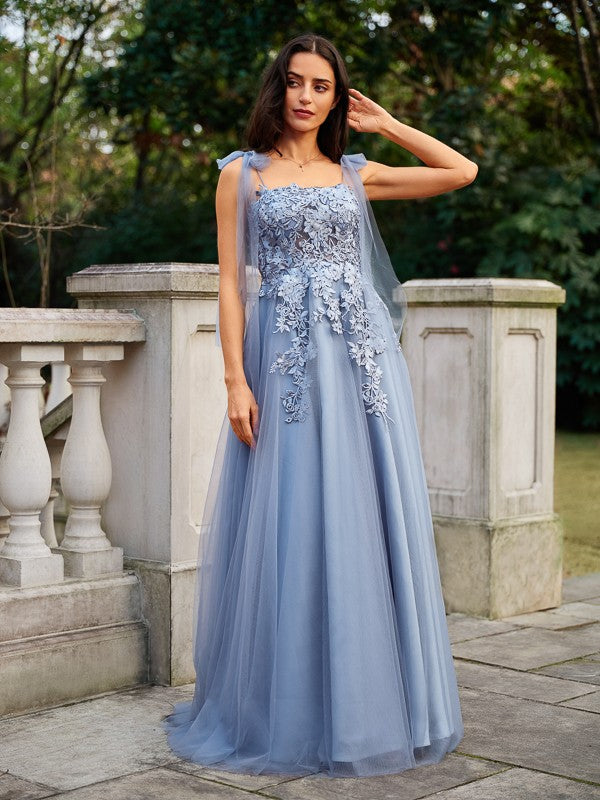 A-Line Tulle Sleeveless Applique Floor-Length Dress - Chloe Dress