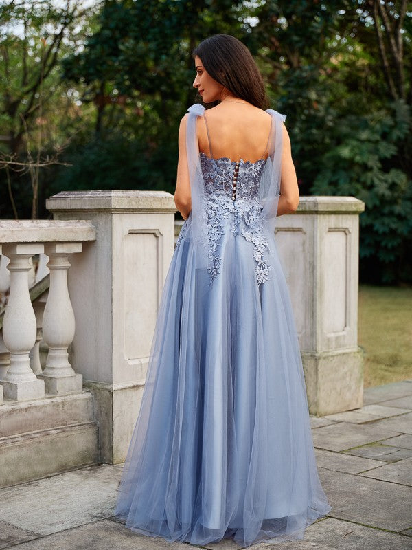 A-Line Tulle Sleeveless Applique Floor-Length Dress - Chloe Dress