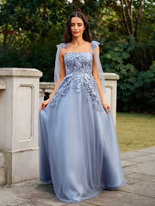 A-Line Tulle Sleeveless Applique Floor-Length Dress - Chloe Dress
