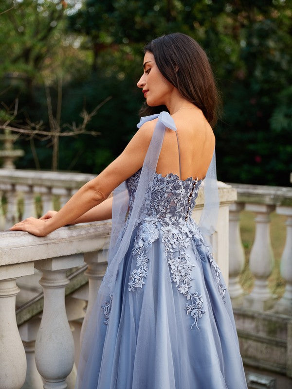 A-Line Tulle Sleeveless Applique Floor-Length Dress - Chloe Dress