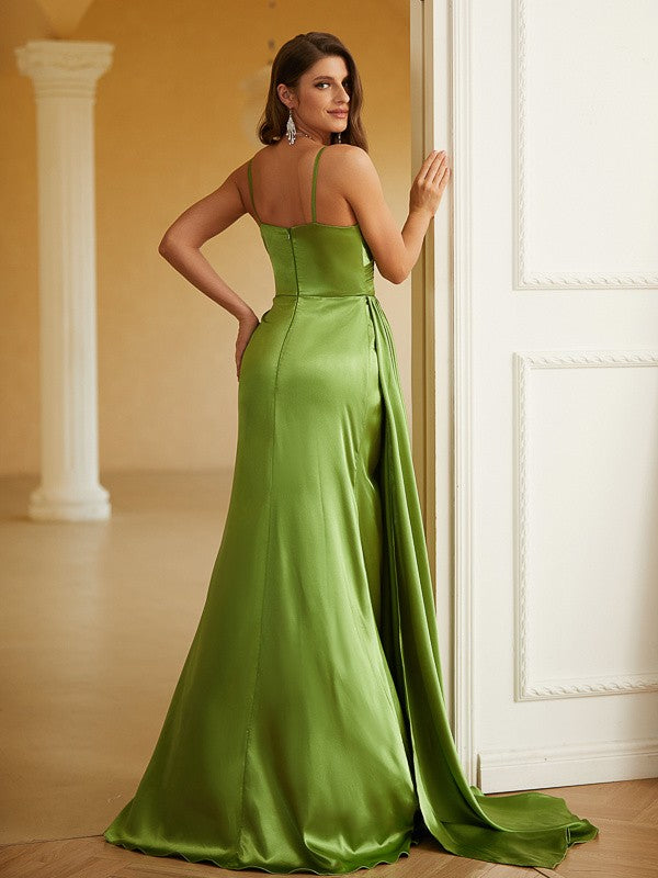 Sheath V-Neck Satin Sleeveless Train Dress - Chloe Dress