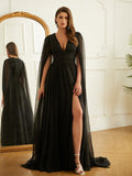 A-Line V-Neck Chiffon Long Sleeve Floor-Length Dress - Chloe Dress