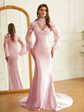 Sheath High Neck Satin Long Sleeve Train Dress - Chloe Dress