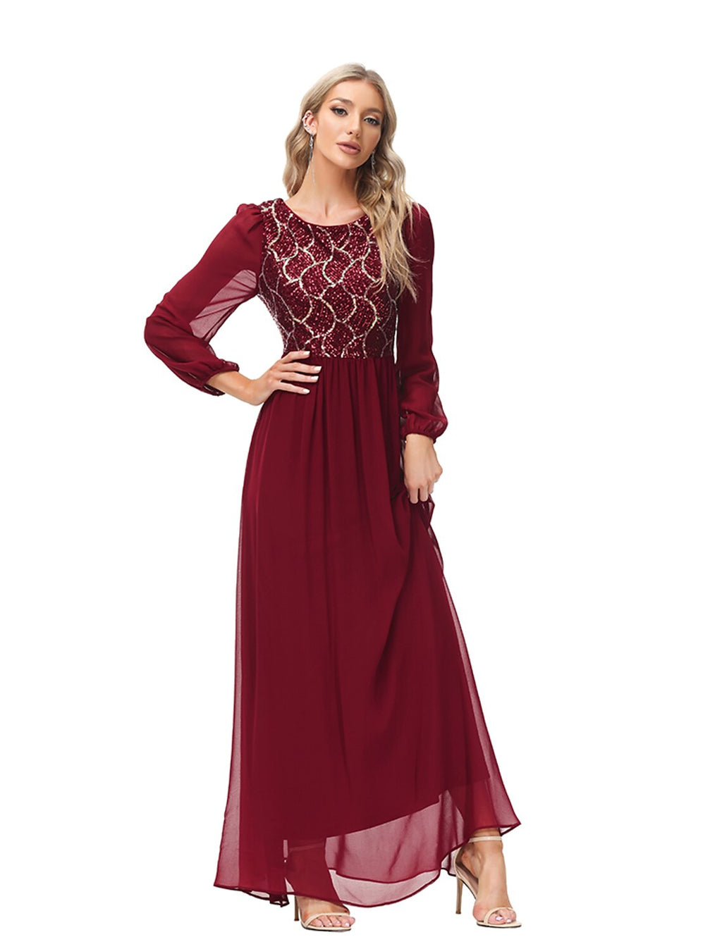 A-Line Chiffon Long Sleeve Floor-Length Evening Gown - Chloe Dress