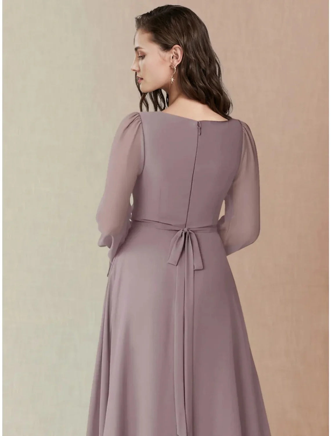 A-Line Square Neck Chiffon Long Sleeve Floor-Length Wedding Dress - Chloe Dress