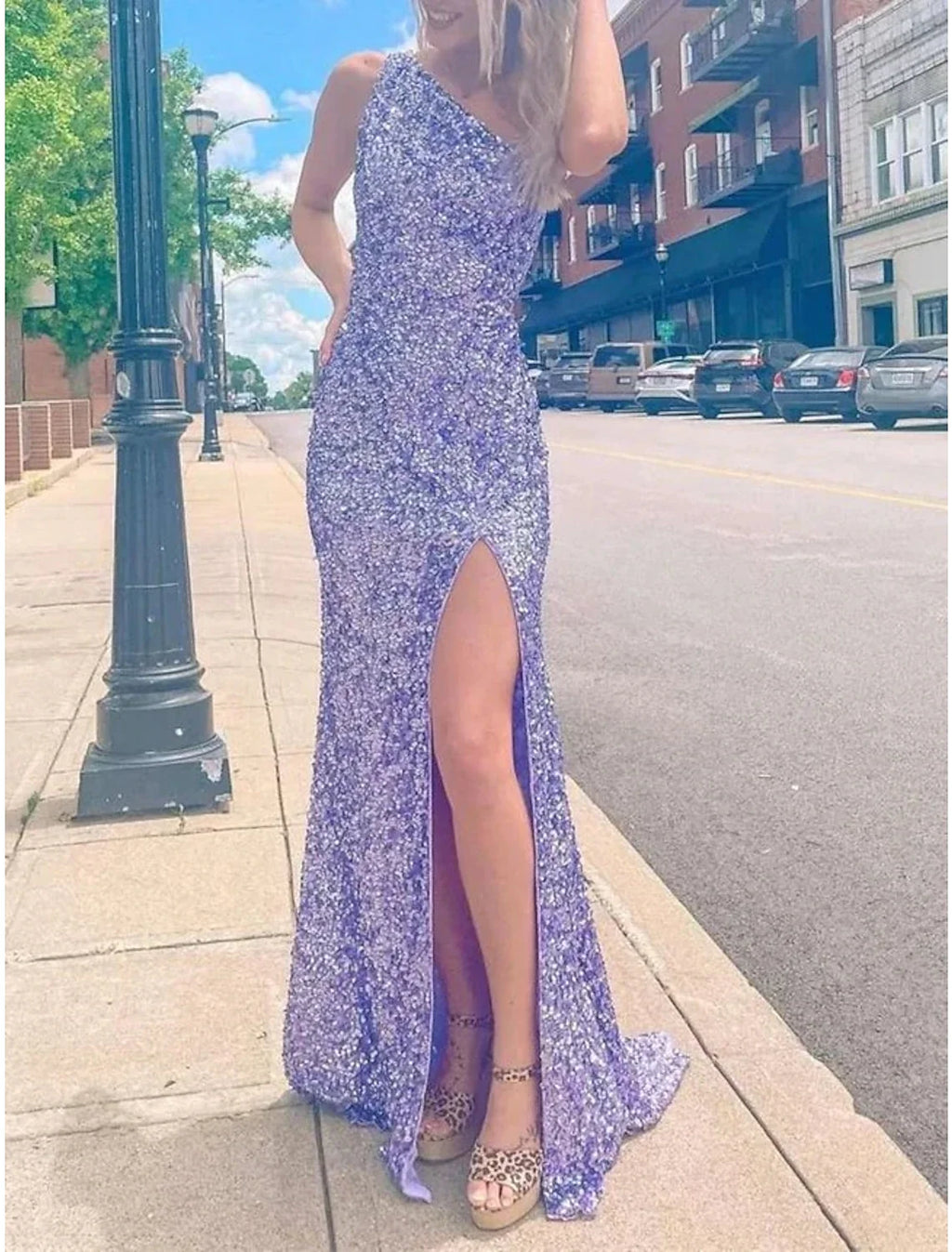 Mermaid One-Shoulder Sequin Sleeveless Train Evening Dress - Chloe Dress
