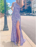 Mermaid One-Shoulder Sequin Sleeveless Train Evening Dress - Chloe Dress