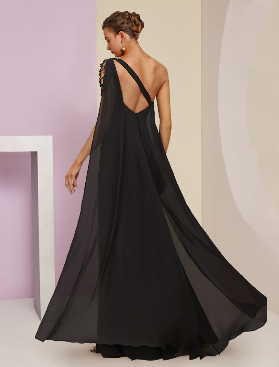 A-Line One-Shoulder Chiffon Sleeveless Floor-Length Wedding Dress - Chloe Dress