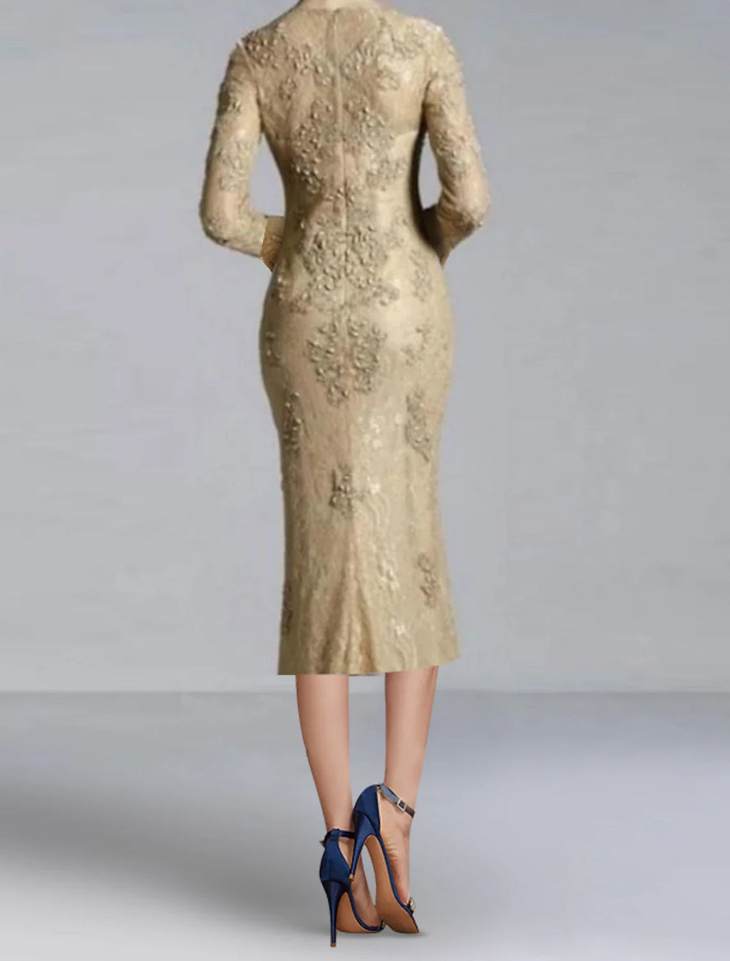 Sheath Lace Long Sleeve Applique Knee-Length Wedding Dress - Chloe Dress