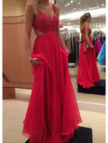 A-Line V-Neck Chiffon Sleeveless Open Back Floor-Length Prom Dress - Chloe Dress