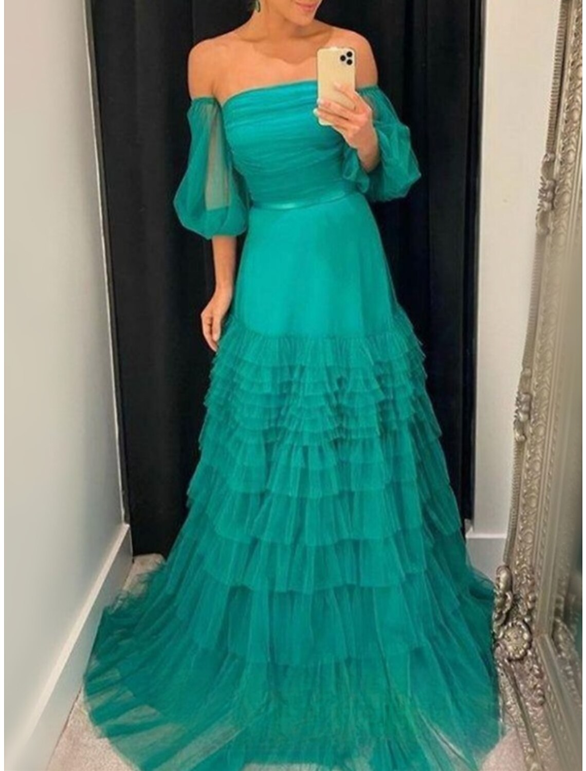 A-Line Strapless Tulle Ruffled Prom Dress - Chloe Dress